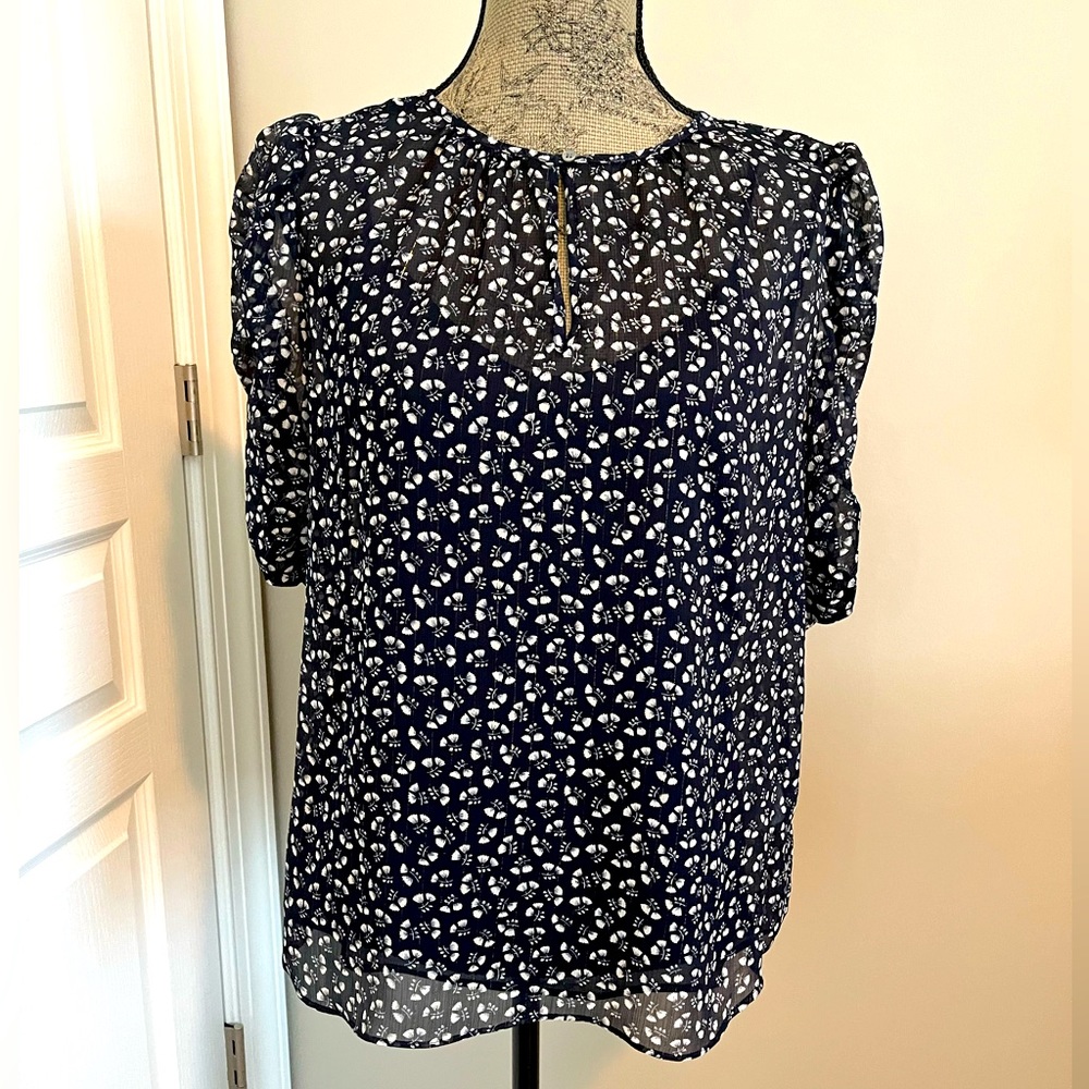 J Crew Navy Sheer Blouse MT